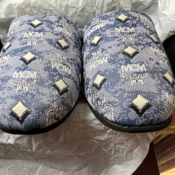MCM - Women's Blue Denim Monogram Slide Slippers - NIB - Picture 5 of 8